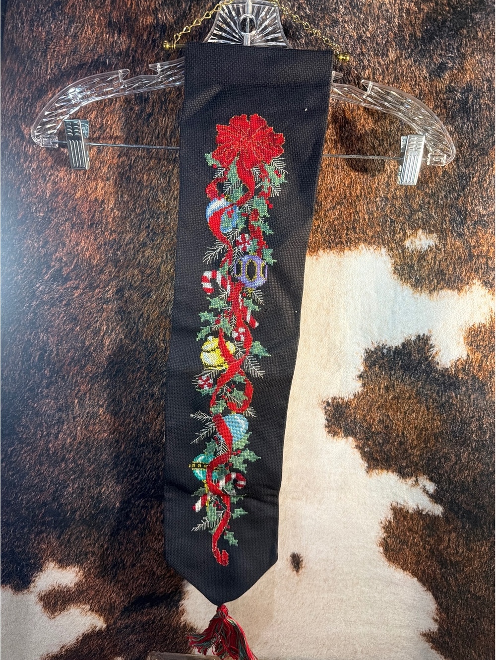 Vintage Jeanne Sturgeon 1939 Black Needlepoint Christmas Wall Hanging